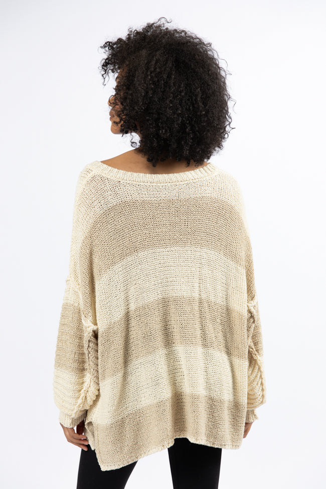 Know You Best Beige Oversized Striped Henley Sweater SALE