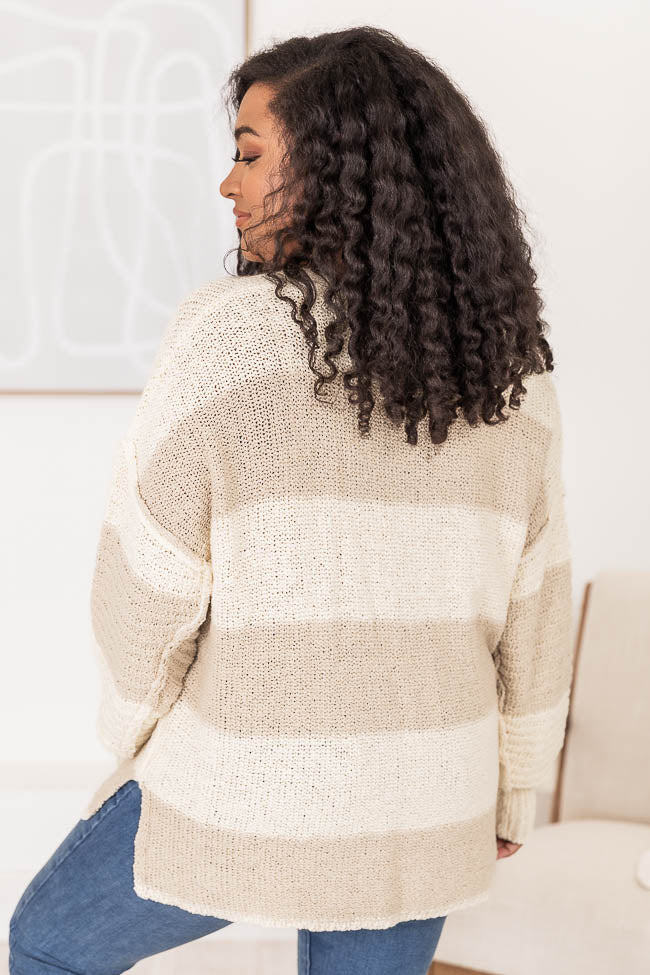 Know You Best Beige Oversized Striped Henley Sweater SALE