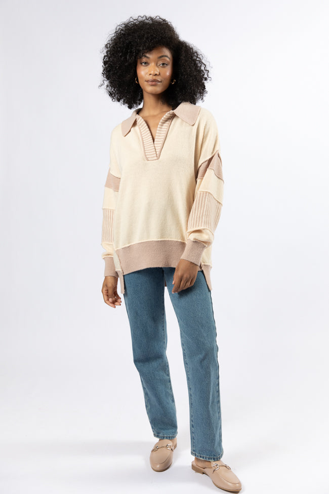 Think About It Cream and Mauve Collared Oversized Sweater SALE