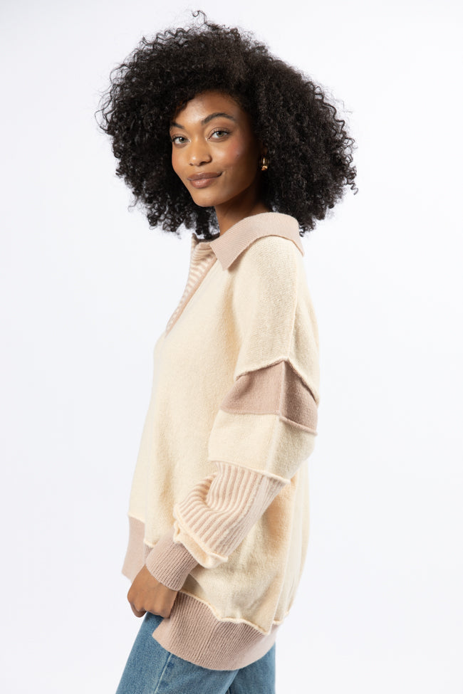 Think About It Cream and Mauve Collared Oversized Sweater SALE