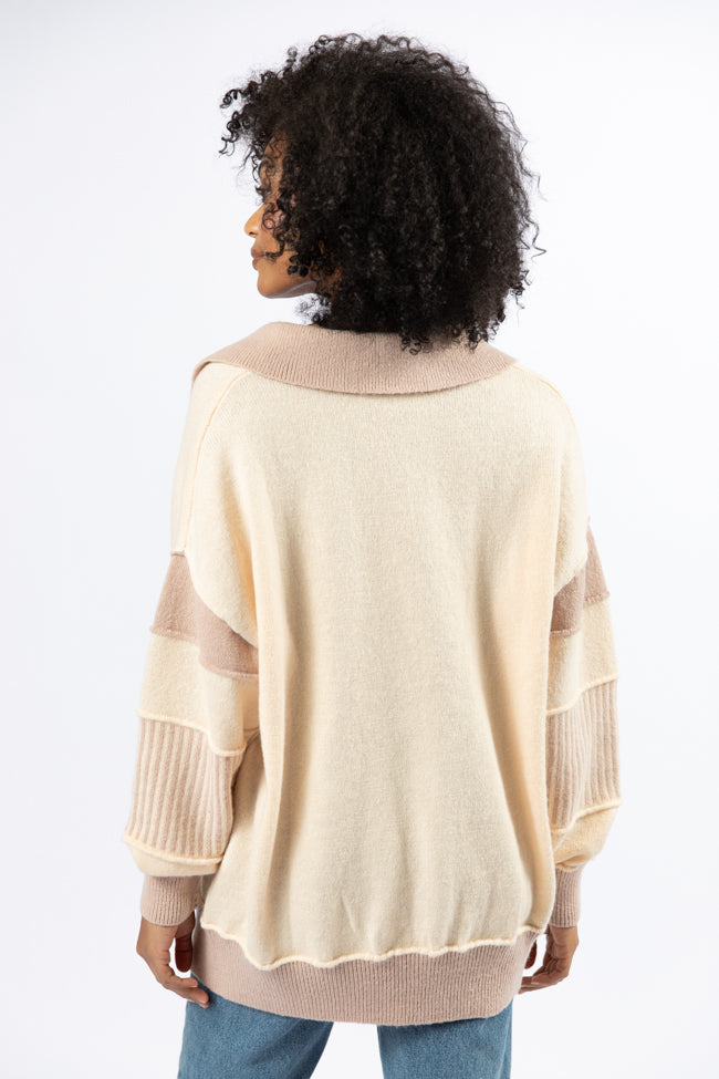 Think About It Cream and Mauve Collared Oversized Sweater SALE