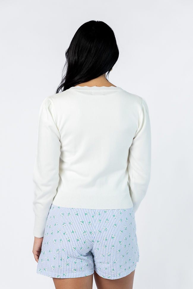 Perfect Clarity Ivory Scalloped Trim Cardigan SALE