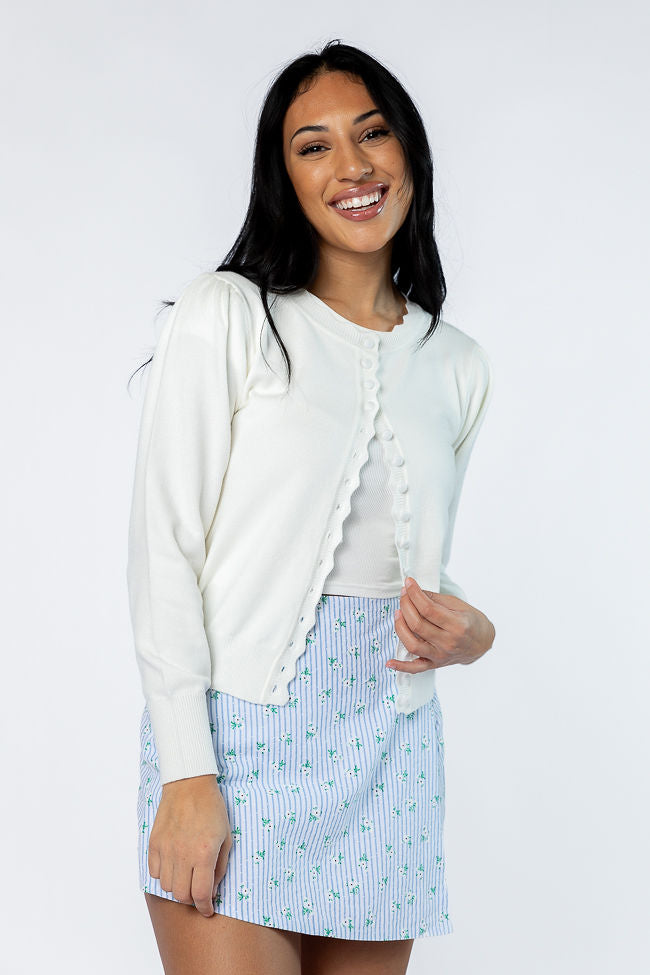 Perfect Clarity Ivory Scalloped Trim Cardigan SALE