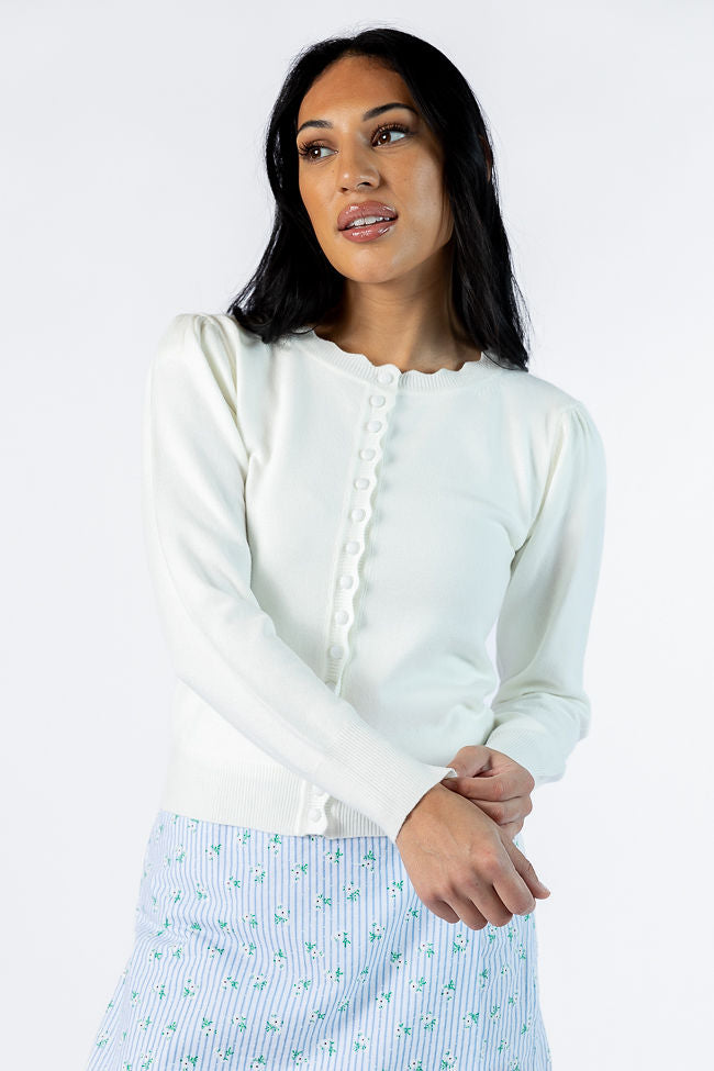 Perfect Clarity Ivory Scalloped Trim Cardigan SALE