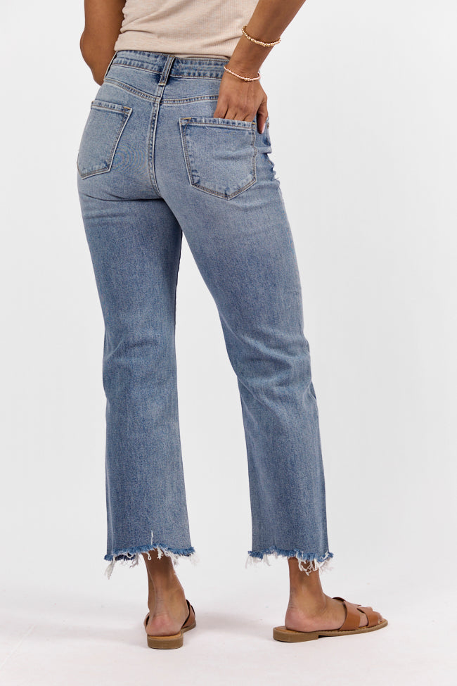 Briauna Light Wash Distressed Hem Ankle Length Wide Leg Jeans SALE