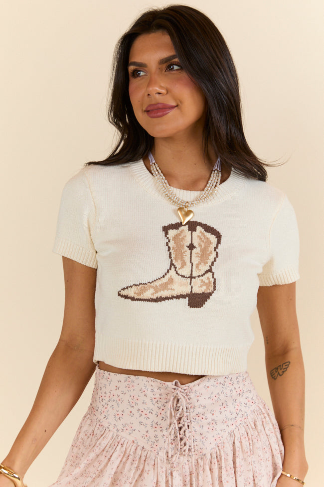 Made For Walkin Ivory Boot Detail Cropped Sweater SALE