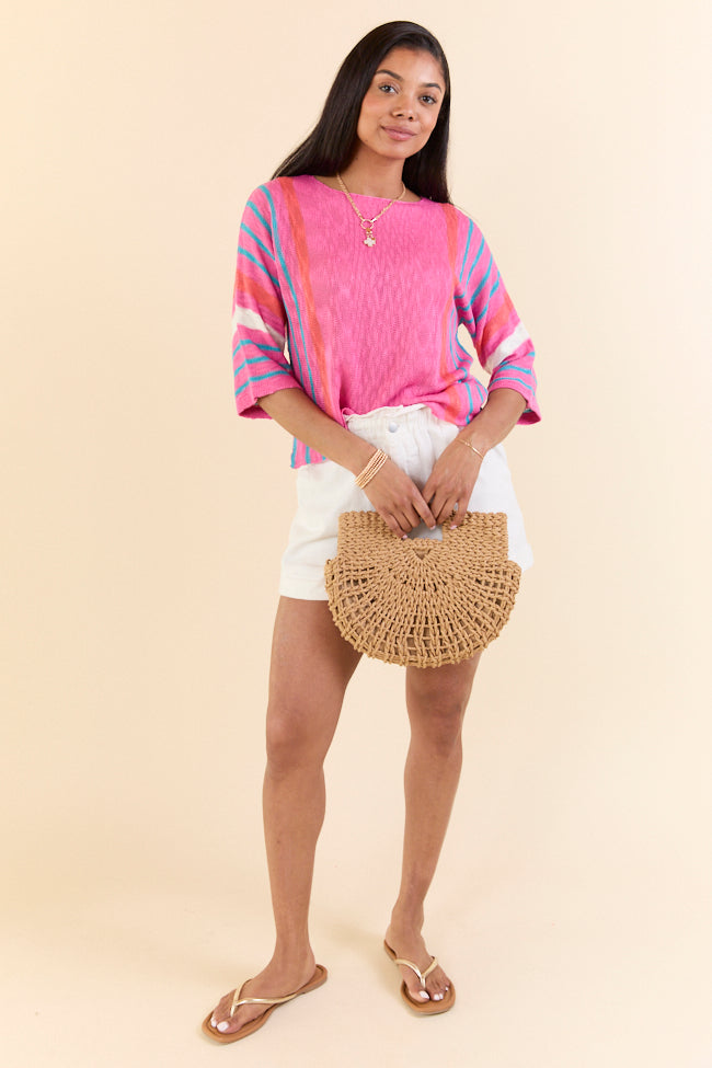 Swept Away Pink Striped Sleeve Sweater SALE