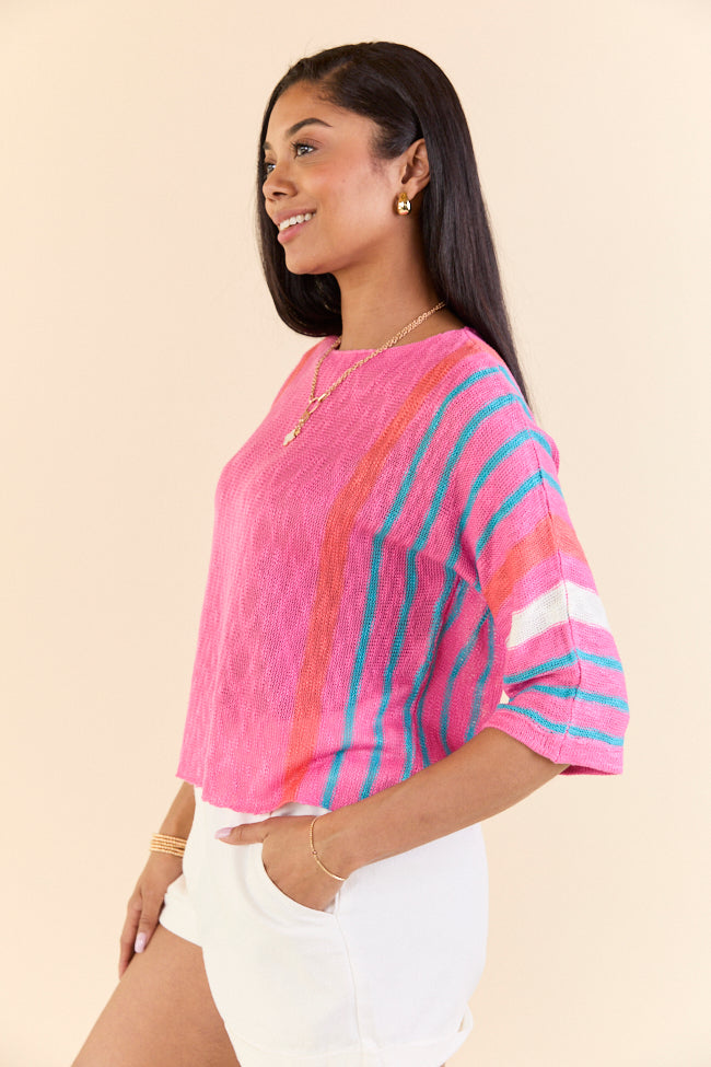 Swept Away Pink Striped Sleeve Sweater SALE