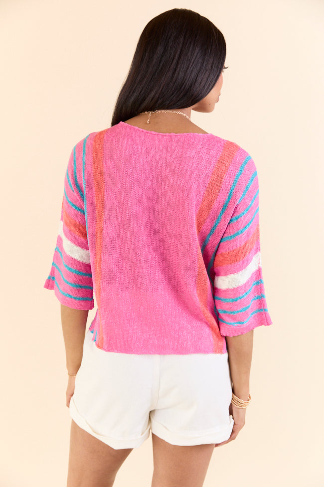 Swept Away Pink Striped Sleeve Sweater SALE