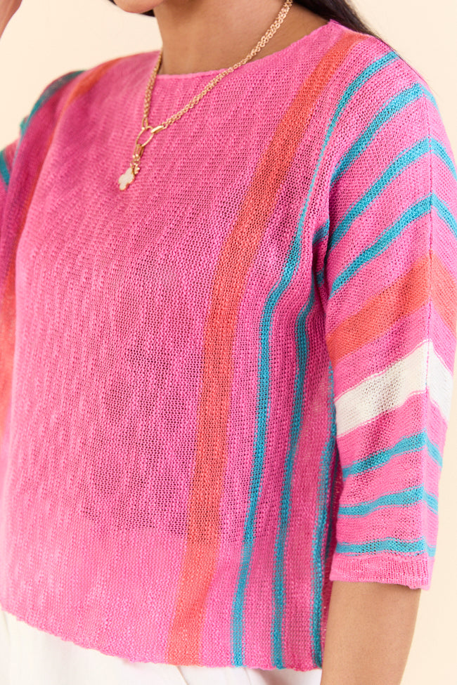 Swept Away Pink Striped Sleeve Sweater SALE
