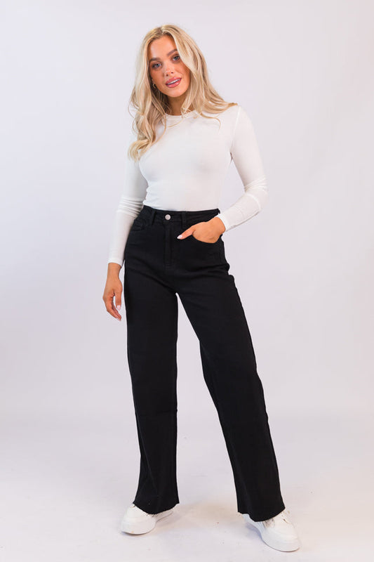 Kelsea Black Wash Wide Leg Jeans SALE