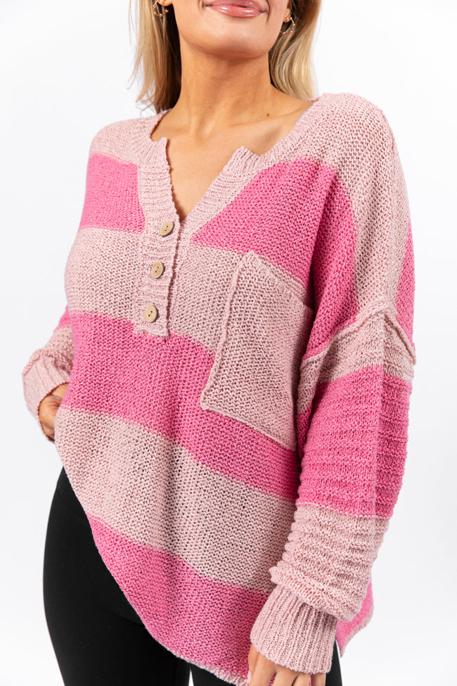 Know You Best Pink Oversized Striped Henley Sweater SALE