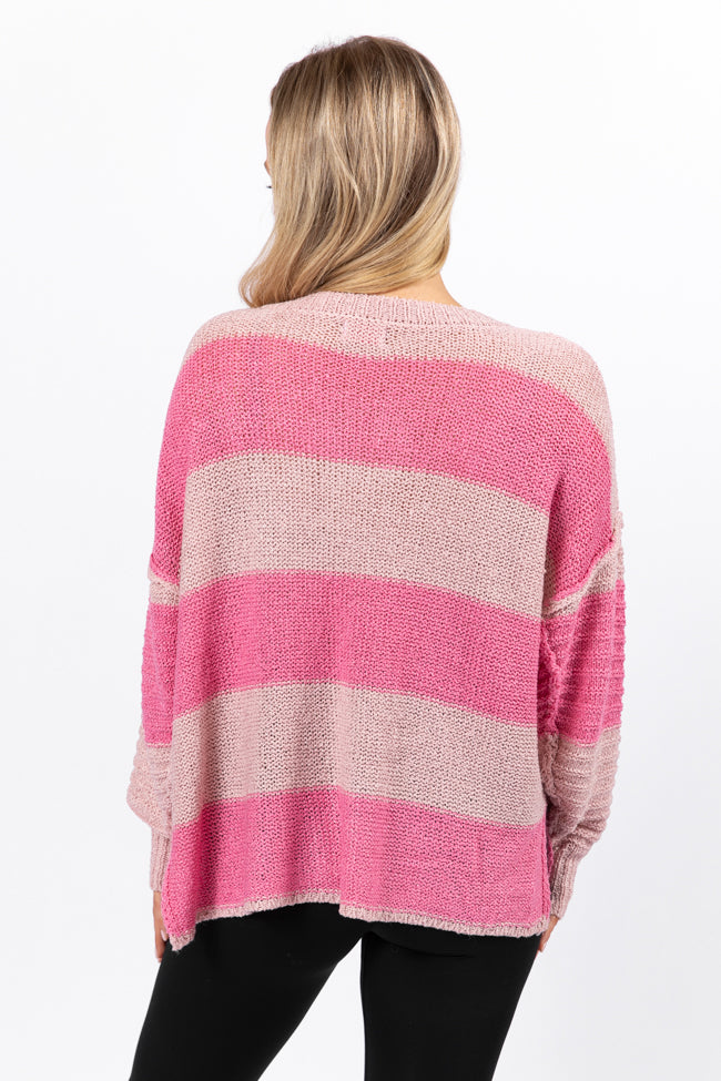 Know You Best Pink Oversized Striped Henley Sweater SALE