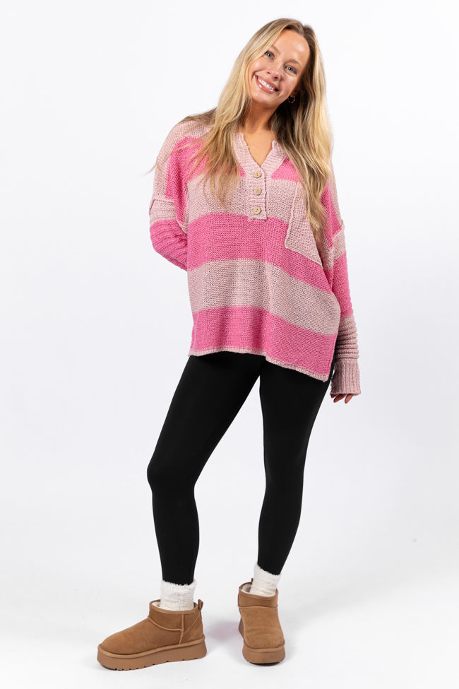 Know You Best Pink Oversized Striped Henley Sweater SALE
