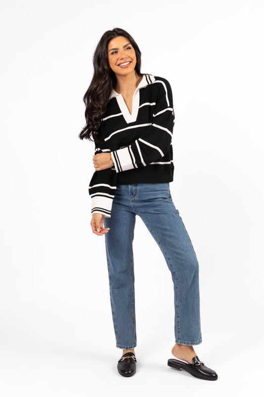 Imagine That Black Striped Collared Sweater SALE