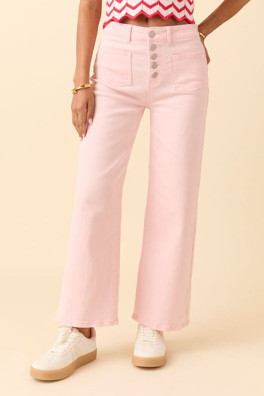 Sutton Pink Wide Leg Patch Pocket Jeans SALE